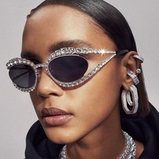 Women Luxury Rhinestone Cat Eye Sunglasses Crystal Diamond Studded Sun Glasses