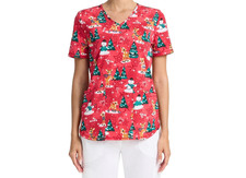 Rudolph the Red Nose Reindeer Red Women's V-Neck Print Scrub Top Size 3XL NEW 