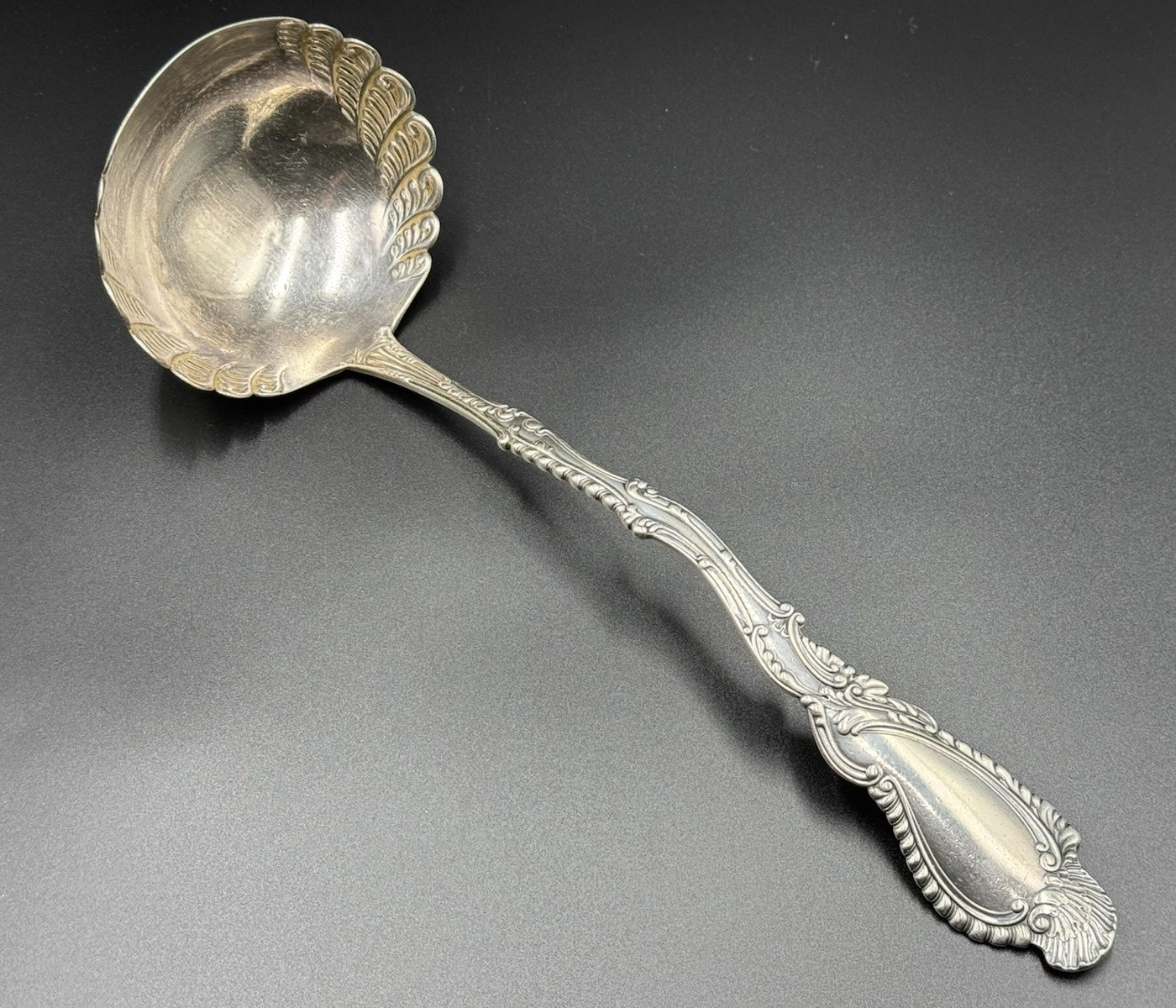 Large 12.5" Antique Gorham SAXONY Silverplate Punch Ladle