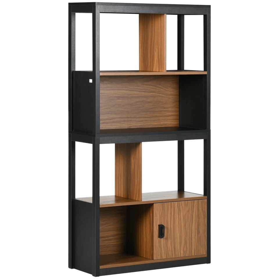 HOMCOM 4-Tier Bookshelf Freestanding Bookcase W/ Storage for Study Walnut Brown - Image 2 of 4
