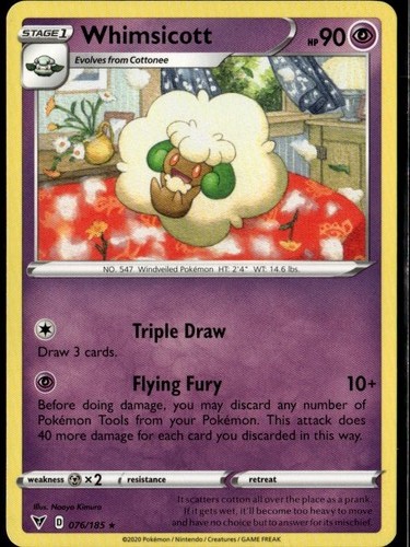 Whimsicott Rare SWSH04: Vivid Voltage 076/185 Psychic Normal Pokemon Card