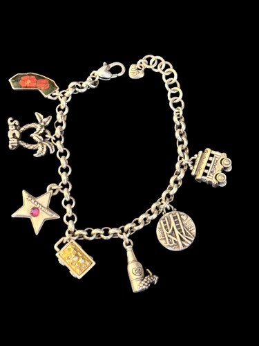 Brighton State of California Charm Bracelet- silver -map wine cable car star
