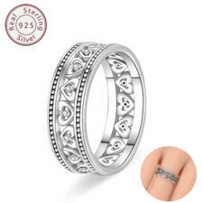 KUNSIR Vintage Band Ring with Hollow Heart SterlingSilver 925 Ring For Men Women