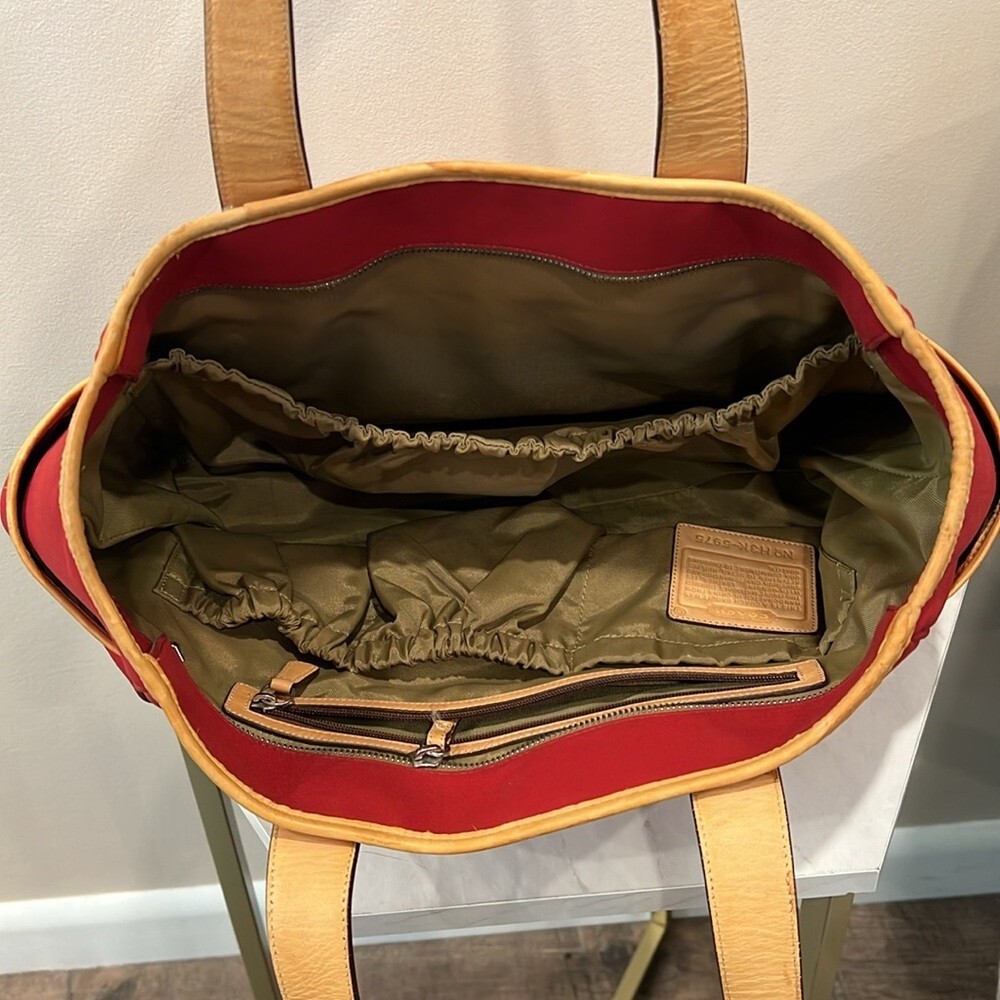 Coach Red and Tan Totes  Diaper Bag with Gold Hardware image 4
