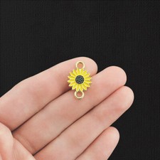 2 Flower Connector Gold Tone Enamel Charms - E435