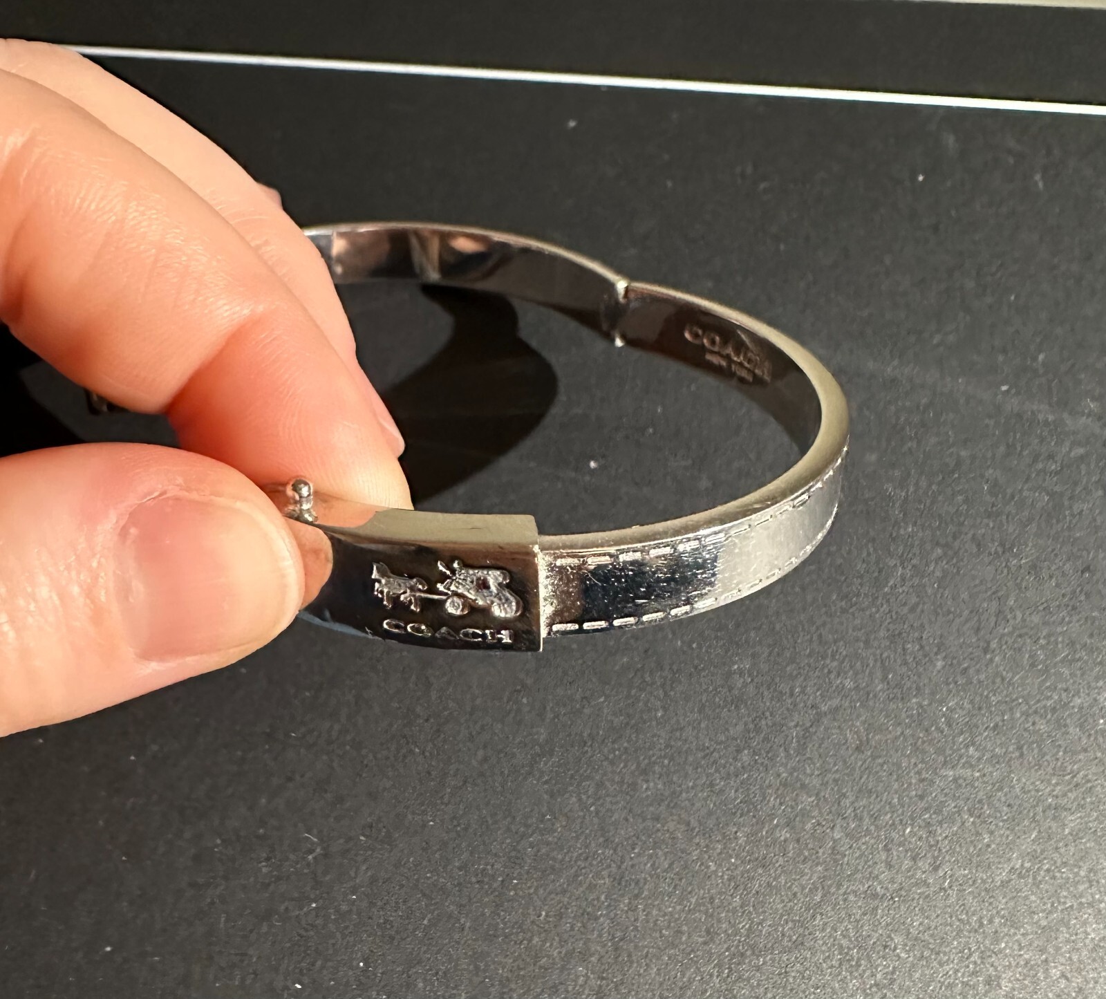 COACH *AUTHENTIC* SILVER HINGED BANGLE BRACELET - image 2