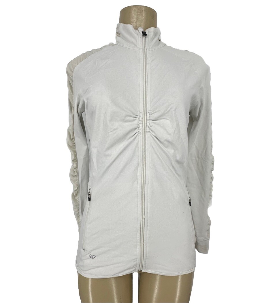 Straight Down Small Women Full Zipper Active Jacket Stretchy White