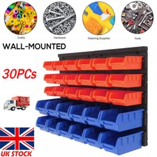 Image of 30Pcs Wall Mount Storage Organiser Bin Rack DIY Tool Bits Boxes Garage Workshop