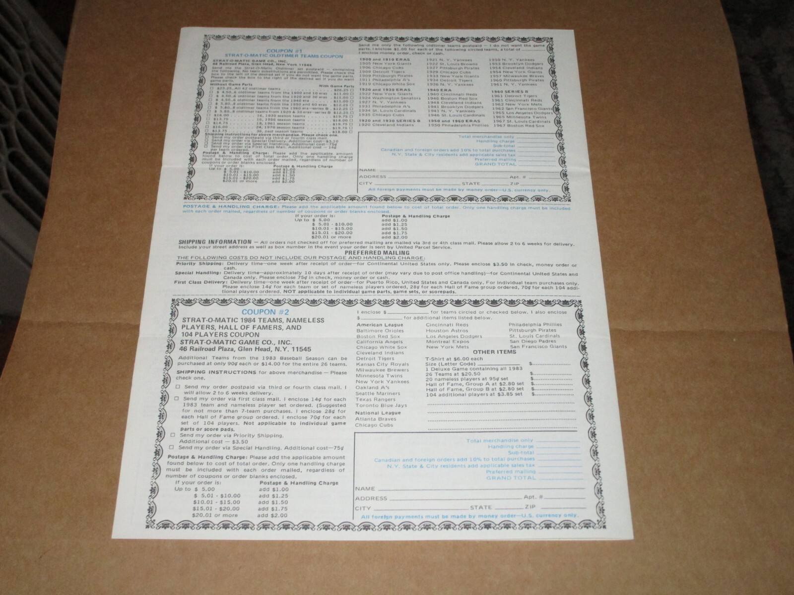 1984 STRAT O MATIC BASEBALL ORDER FORM COUPON EBay 1984 STRAT O MATIC BASEBALL ORDER FORM COUPON EBay