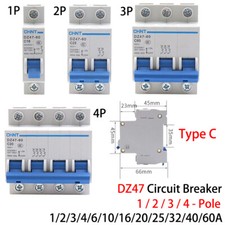 1/2/3/4-Poles DZ47 Circuit Breakers Type C MCB 6kA 1/2/3/4/6/10/16/20-60 Amp