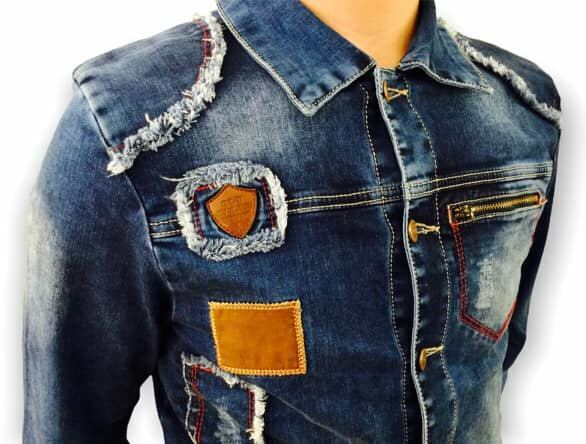 Jeans Jacke Hemd Jeansjacke Tailliert Patches Verwaschen Denim