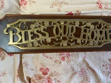 Home Interior Wall decor wood with gold metal words "Bless Our Home"