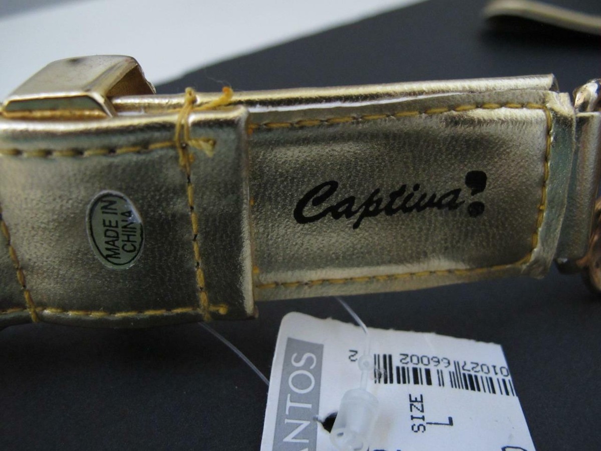 Captiva- 1X vintage 90s gold tone metal link/PU split silver woven leather belt. NOS Vintage 90s Captiva Metallic Gold Leather Metal Belt L  main image 3