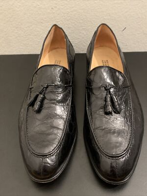 Vero Cuoio Black Full Crocodile Tassel Loafers Men Sz 10.5 W Italy