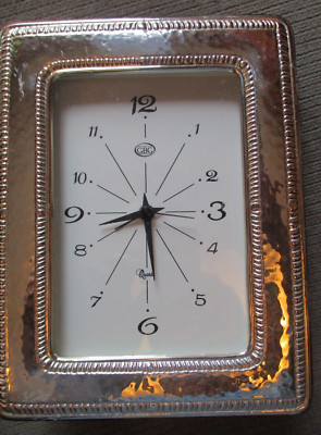 STERLING SILVER 925 HAMMERED FINISH ITALIAN GBG WOOD BACK STAND CLOCK WORKING