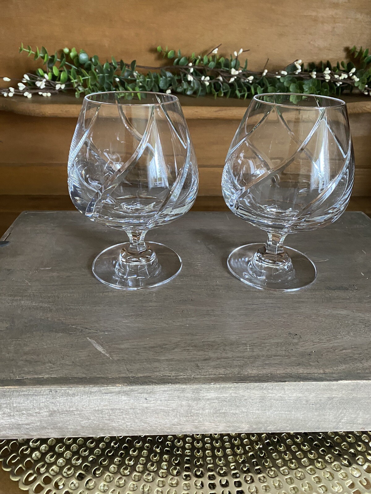 Set of 2 Mikasa Crystal WINDLASS 5 3/4" Swirl Cut Brandy/Snifter