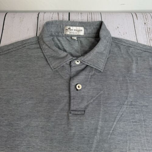 Peter Millar Nanoluxe Short Sleeve Striped Golf Polo Shirt Mens Large Gray - Picture 2 of 8