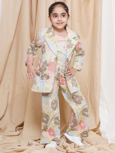 Indian Girls Party Wear Top Pant and Jacket Cotton 3 Pc Clothing Set For Girls - Picture 11 of 45