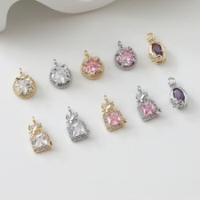 4pcs CZ Pave Round Charm,Cubic Zirconia Square Pendant,Zircon Circular Charm