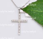 14k Solid White Gold Natural Diamond Cross Pendant 0.17 ct