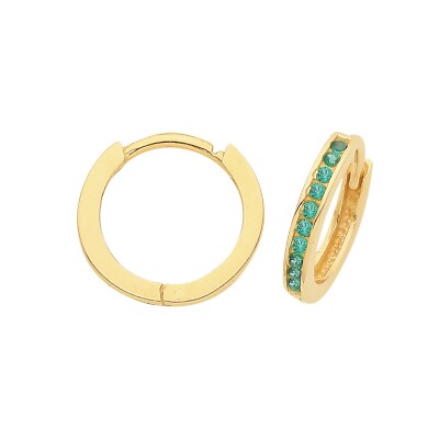 Creolen 9 kt Gelbgold Smaragd British Made 375 Punze Brandneu Verpackt