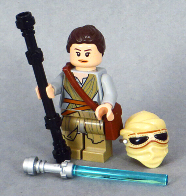 LEGO Star Wars - Rey Minifigure, Headgear Satchel Staff Lightsaber