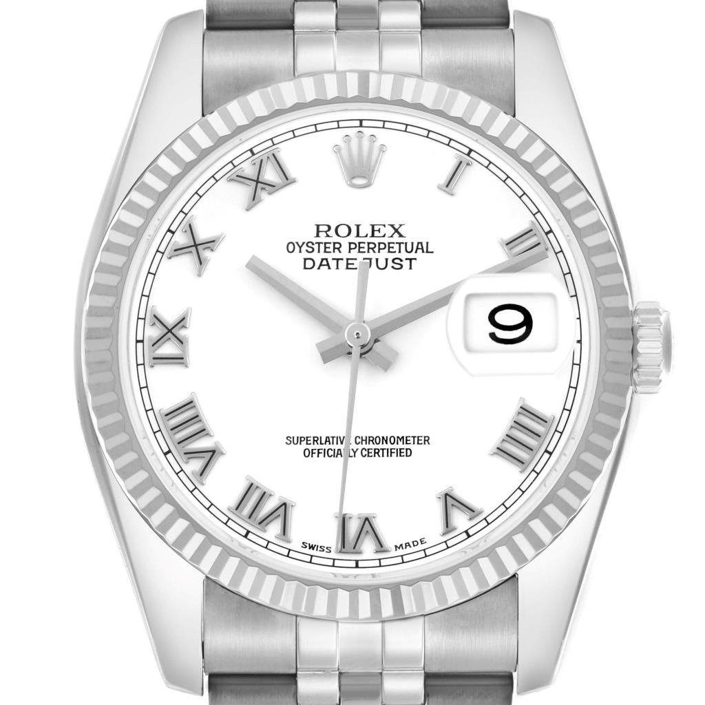 Rolex Datejust Steel White Gold White Roman Dial Men's Watch 116234