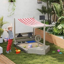 Outsunny Sandkasten Schiff Design Holz mit K&uuml;chenspielset Abdeckung