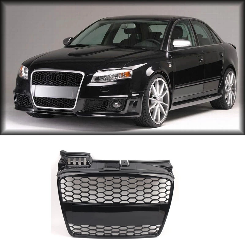 For 2005 2006 2007 2008 Audi A4 B7 RS4 Style Honeycomb Grille Grill Black Foto 2 de 4