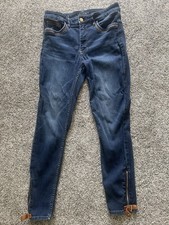 Skinny Ankle Jeans Medium Wash Blue Denim Buckle Zipper Button Pockets Women