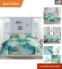 Reversible King Size Coastal Quilt with 2 Shams - Nautical Decor Delight
