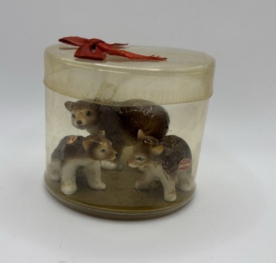 Vintage Bone China Miniature Bear Family Animal Figurines Trio Made In JAPAN