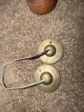 Vintage Tibetische Tingsha Becken Messing Handglocke Meditation Glockenspiel Ohm signiert