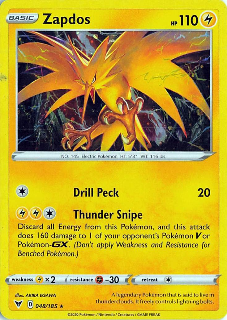 Zapdos 048/185 Holo Rare Vivid Voltage Pokemon Near Mint