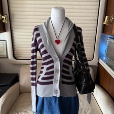 Y2K American Eagle striped knit button up cardigan sweater