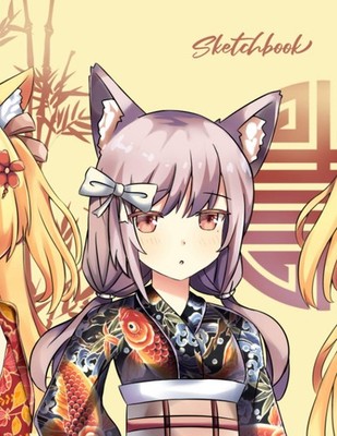 Anime Sketchbook: Japanese Manga Koi Cat Girl - Large Blank Sketchbook for Drawi