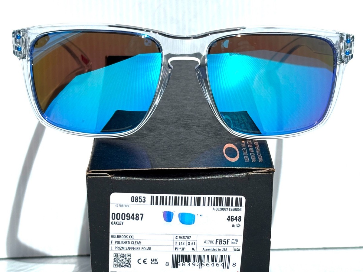 NEW Oakley Holbrook XXL Shiny Clear POLARIZED PRIZM Sapphire