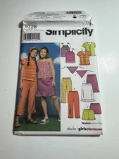 Simplicity Sewing Pattern 9728 UNCUT Girls Plus Top Skirt Pant Shorts Scarf SZ 7