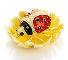 Keren Kopal Ladybug on Flower Trinket Box Decorated with  Austrian Crystals