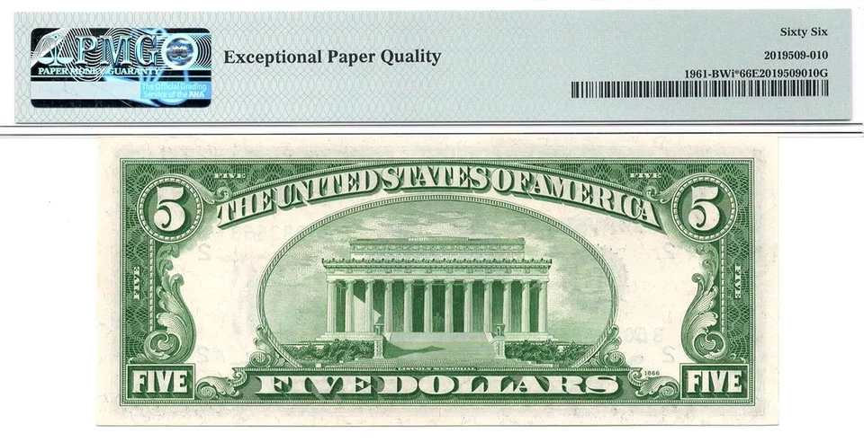 1950* $5 New York STAR Federal Reserve Note FRN • 1961-B* Rare • PMG 66 EPQ - Image 3 of 3