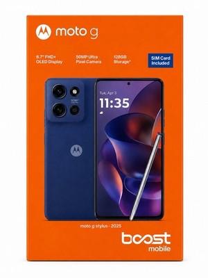 Motorola Moto G Stylus 2025, 128GB, Blue - Boost Mobile Prepaid Smartphone - New