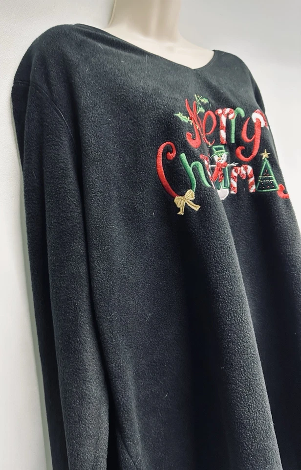 Merry Christmas Snowman Women's Sz 22W-24W Black Embroidered Holiday Sweatshirt - Image 4 of 4