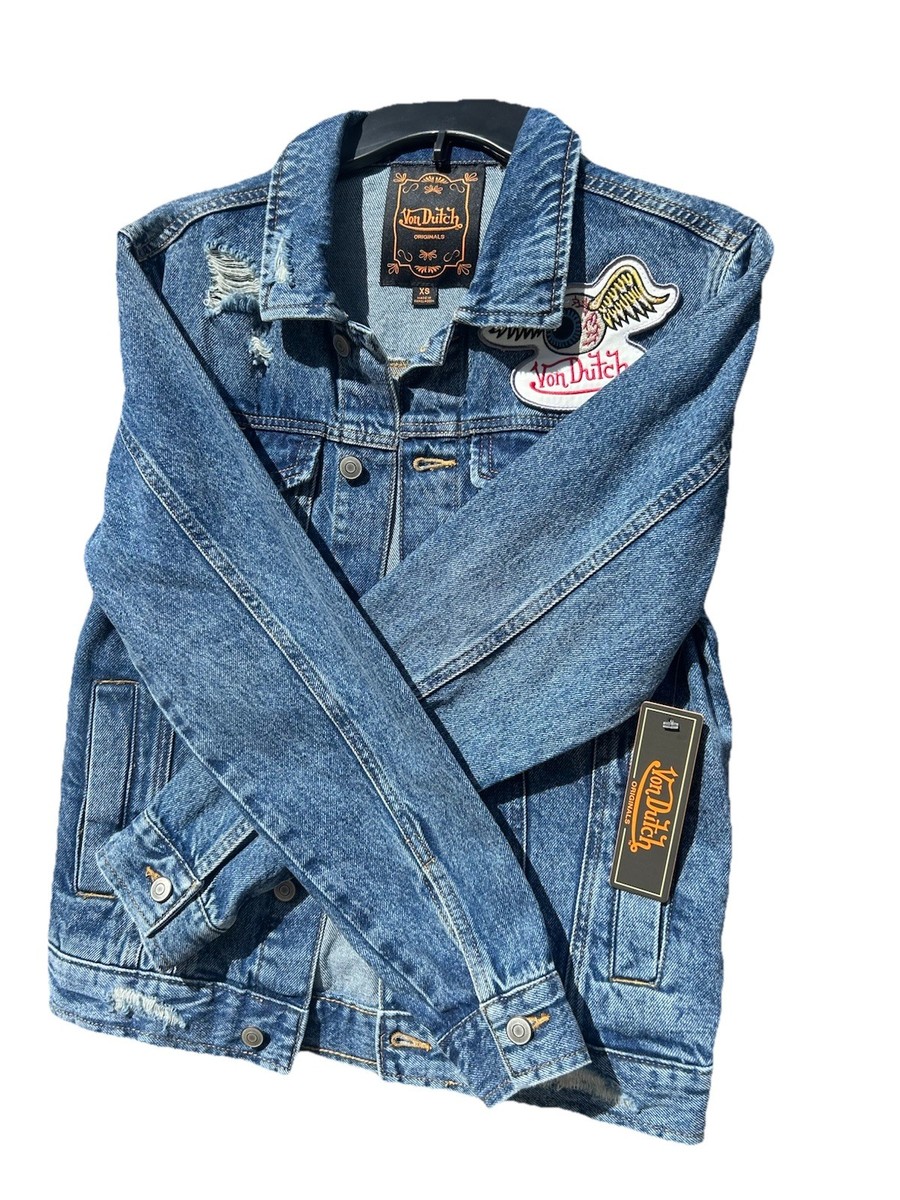 Von Dutch Men's Denim Jacket XS Blue Distressed Holes Ripped