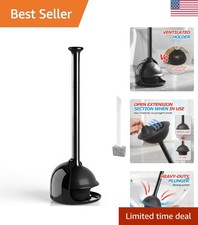 Elegant Heavy Duty Toilet Plunger with Drip-Catching Holder - 18.8" Black Design