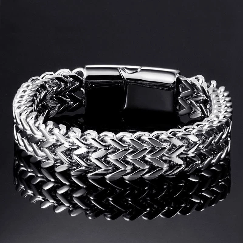 Vintage Stainless Steel Cuban Link Chain Magnetic Wristband Bracelet-19cm