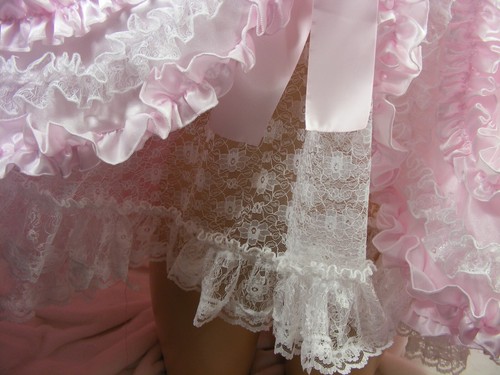 sissy adult baby white pink lace frilly ruffled baby doll nightie negligee dress - Picture 8 of 9