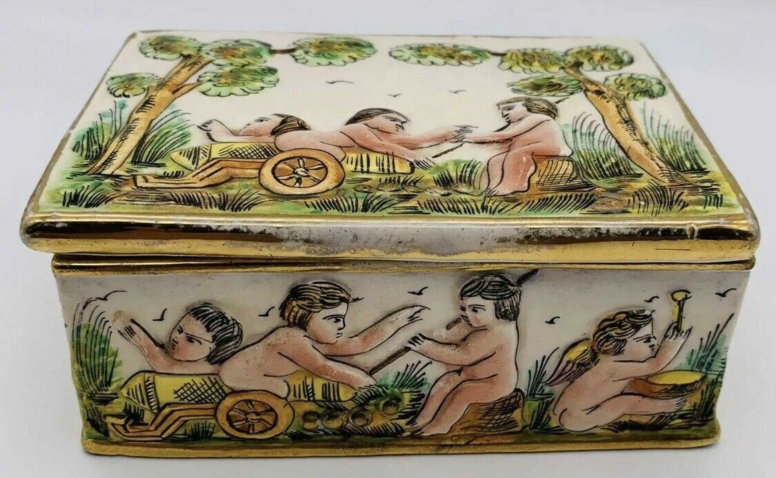 Antique Capodimonte Porcelain Hand Painted Trinket Box Lidded