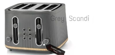 Neu Holzoptik Grauer Farbton 4 Scheiben Extra Lang Brot Toaster Edelstahl  UK