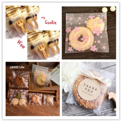 200pcs Self Adhesive Plastic Cookie Bag Candy Gift Packaging Birthday Bags Valen