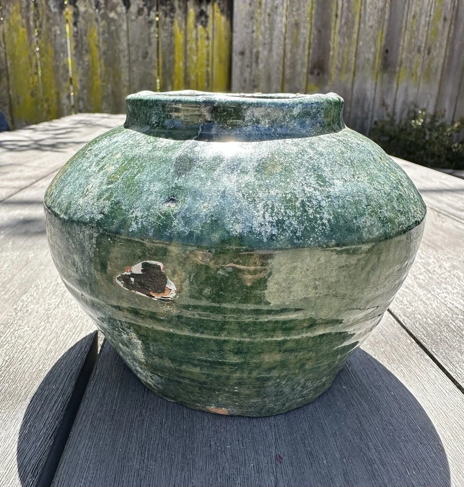 Precioso tarro antiguo chino, esmalte verde, dinastía Han (206 aC - 220 dC) Foto 4 de 4